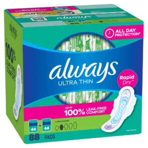 Always Ultra Thin Serviettes Hygiéniques avec Technologie RapidDry, Protection Longue Durée, Confort Anti-Fuite, Protection Toute la Journée – 88 Serviettes (2 x 44)
